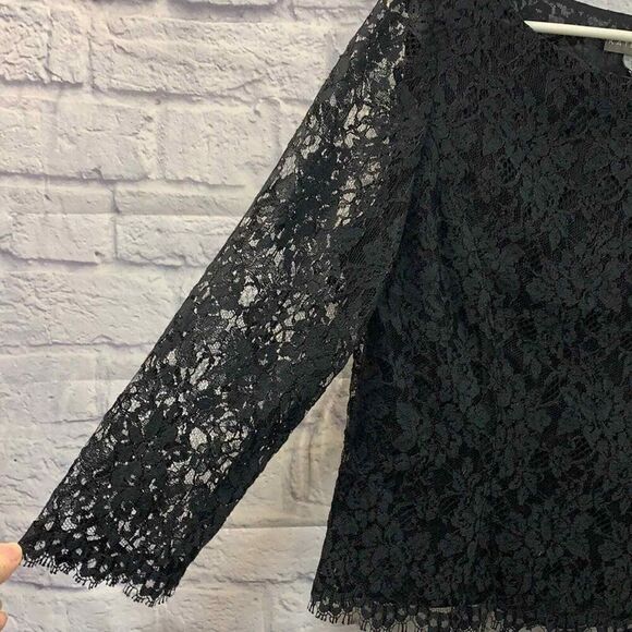 Kate Hill‎ Shirt Womens 10 Black Lace Long Sleeve Blouse - Picture 3 of 11